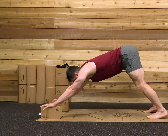 Keep arms locked out, chest towards toes, and back flat.