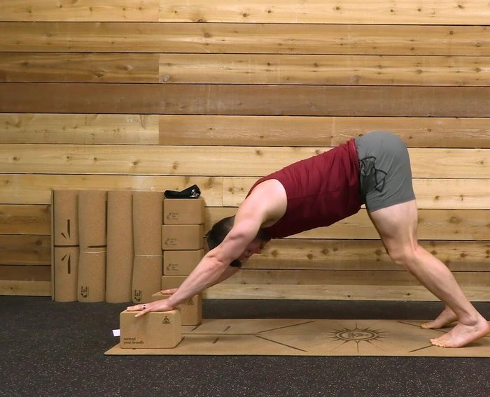 Keep arms locked out, chest towards toes, and back flat.