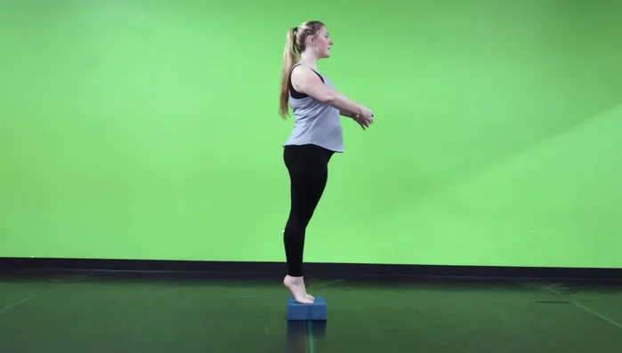 Repeat 4 times, keeping legs straight and weight on the balls of your feet.