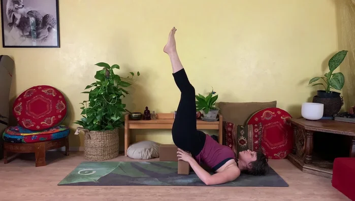 Slowly draw your knees back in and lower feet to the floor.