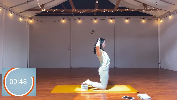 Hip thrust into kneeling pose, then handstand on hands, hips up.