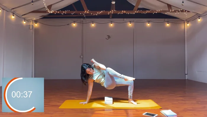 Add elbow-to-knee crunch while keeping hips elevated.