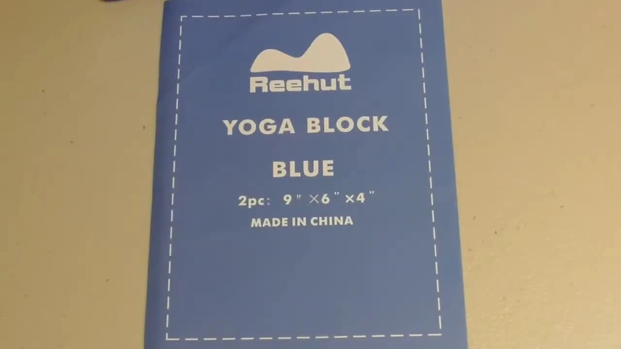 Close-up of the blue Reehut yoga block.