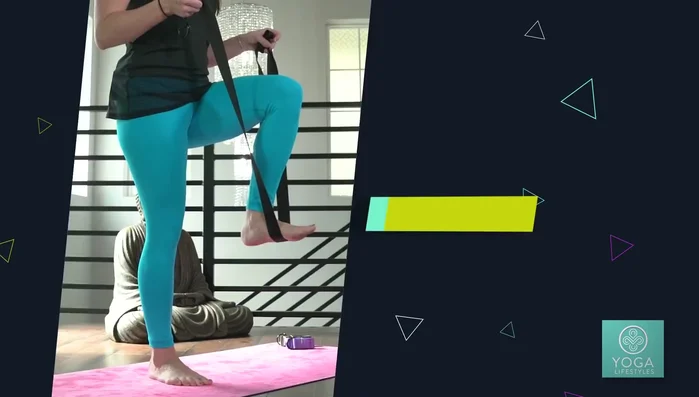 Dancer Pose: Transition from Standing Hand to Big Toe Pose. Place the bottoms of your feet on the strap and gently pull to deepen the stretch, lengthening and lifting.