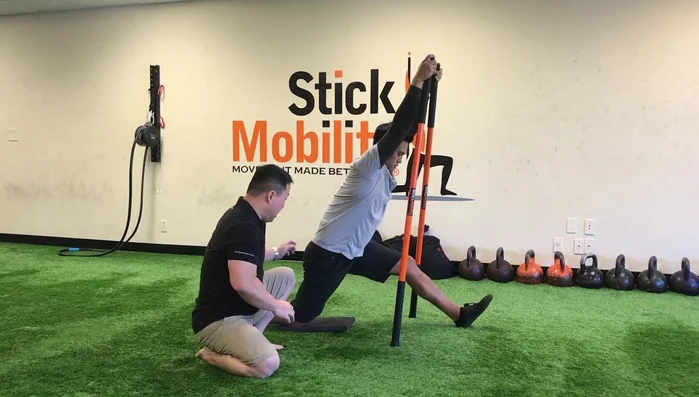 Come forward, squeeze your glute, and perform a posterior pelvic tuck to target the hip flexor. Hold for 6-10 seconds.