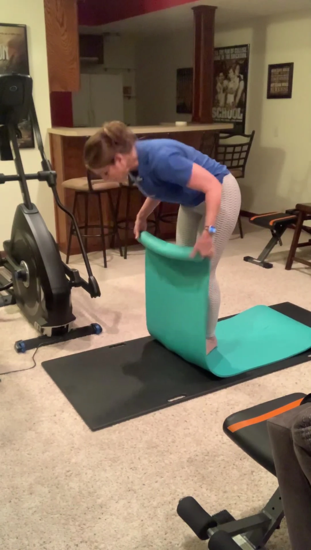 Comparison shot of the travel mat and a thicker Gaiam mat.