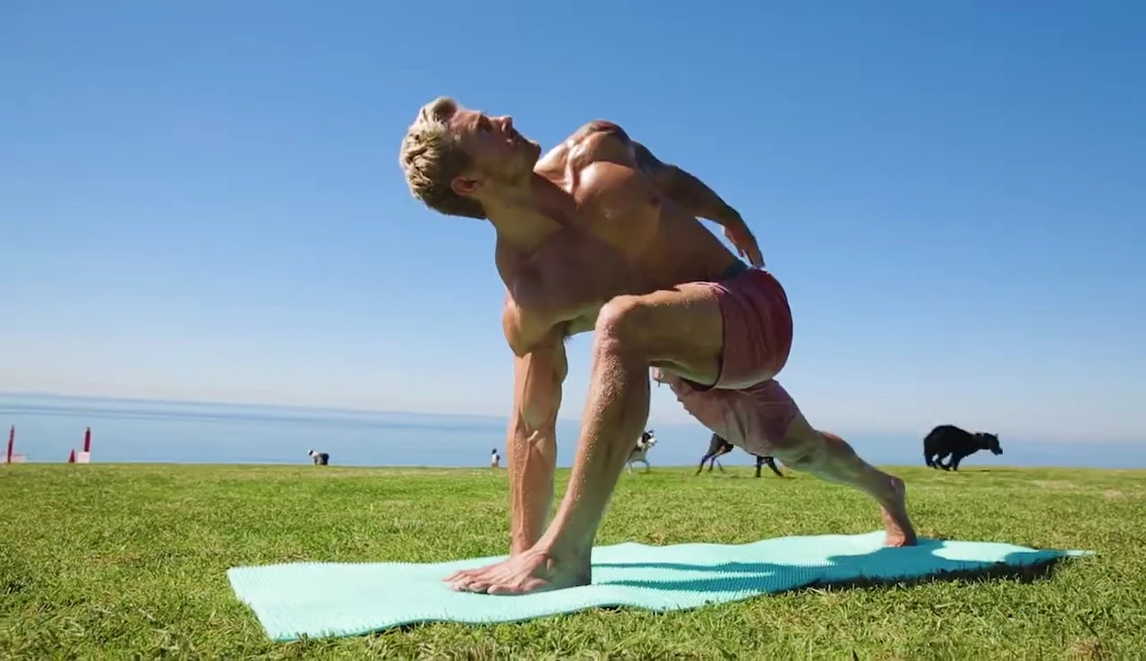 Person practicing vigorous yoga poses on the Grippz Mat, demonstrating its non-slip capabilities.