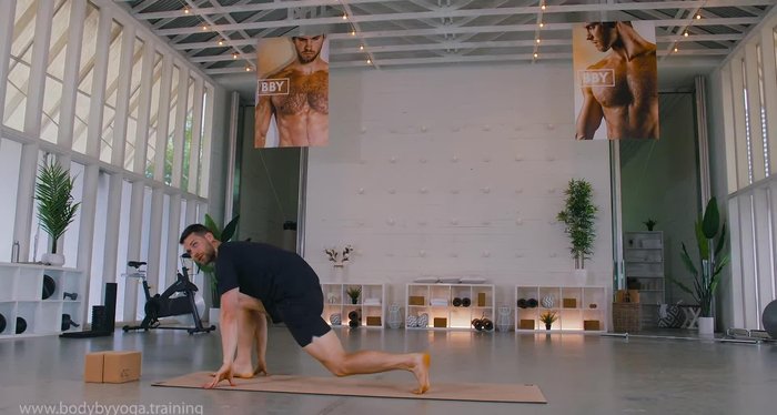 Sink hips forward, lead with hips, not torso. Push down into right foot, back toes tucked, squeeze left glute.