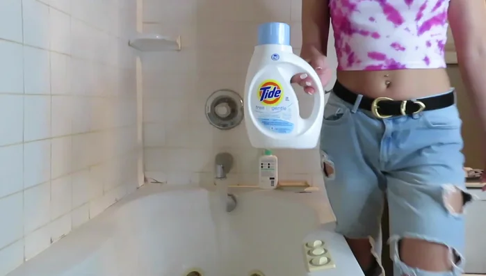 Fill your bathtub with warm water and add a gentle, scent-free cleaner (like clothing detergent).