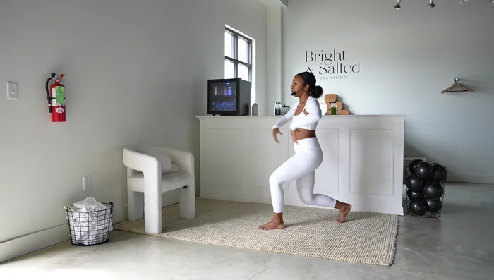 90/90 Stretch & Arm Open/Close (Right Leg): Repeat the 90/90 stretch and arm movements from step 7 on the right leg.