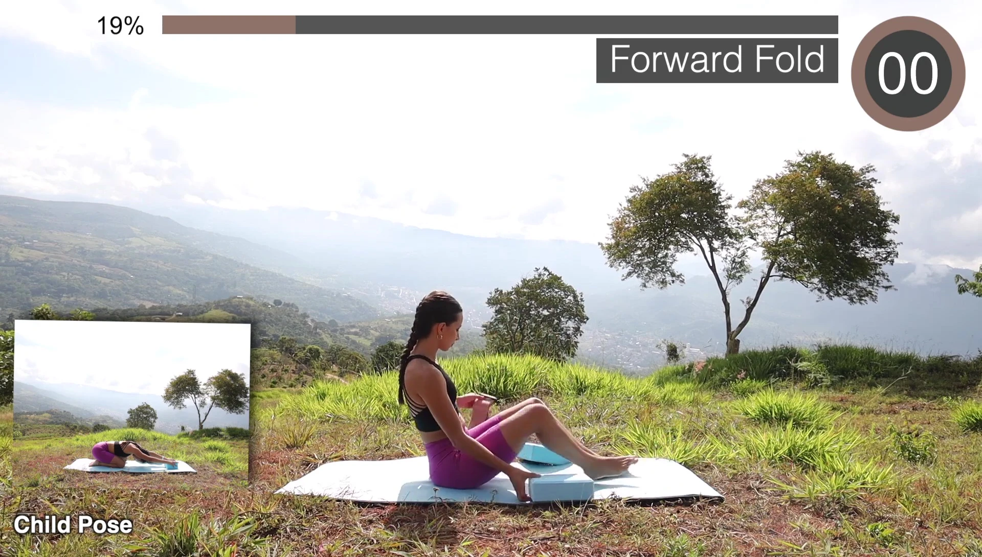 Child's pose using blocks for support.