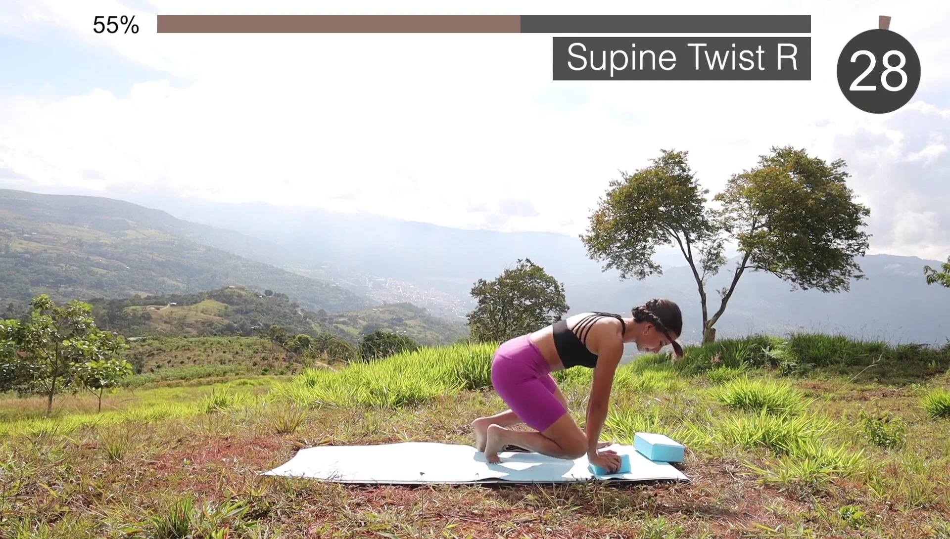 Spinal twist using a block.