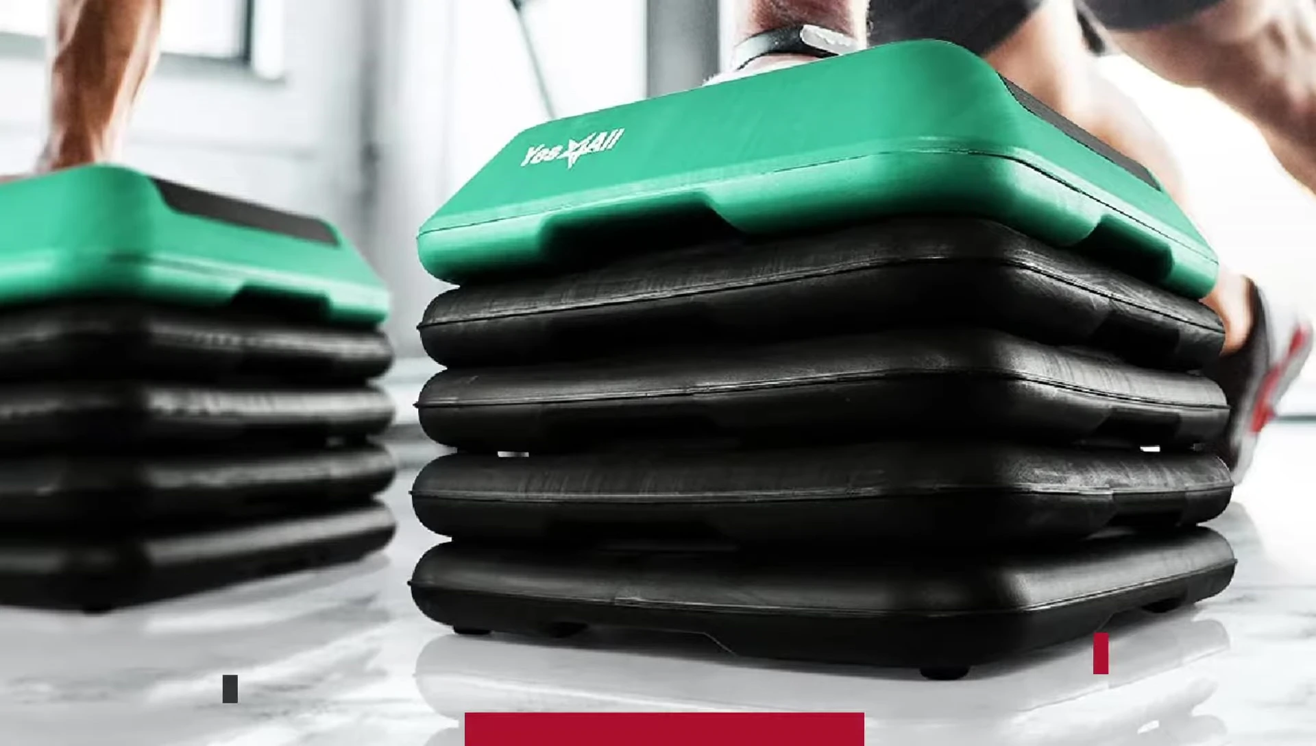 Platforms stacked to demonstrate height adjustability