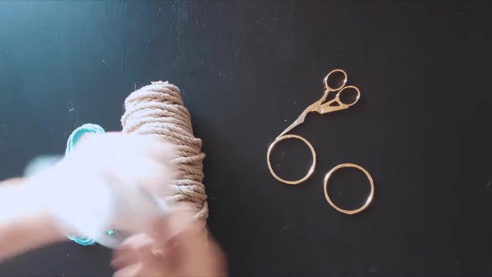 Cut two pieces of rope, each 4 meters long, and one 8-meter long rope.